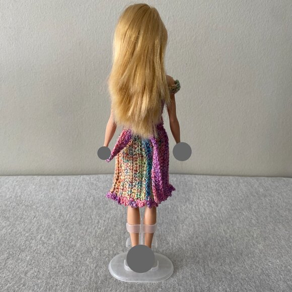 Handmade Crochet Pink Multicolour Dress+Cape+Belt for 29cm Doll 3-Piece Outfit - Picture 11 of 13